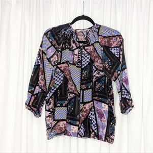 Tucker NYC Classic Blouse Vintage Patchwork Crepe de Chine Silk Top Retro NWOT